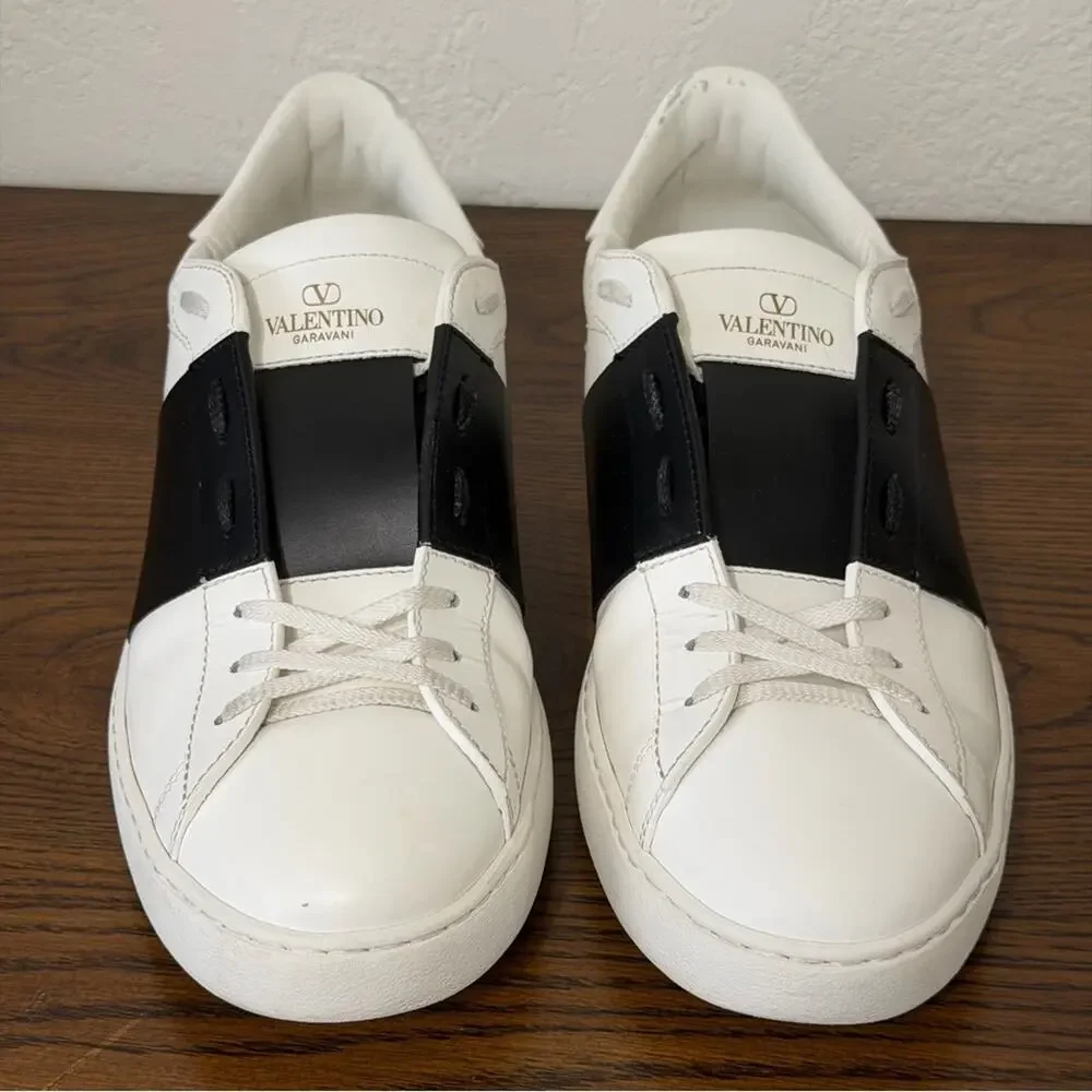 Valentino Rockstud Open Leather Sneakers IT 44.5 White Black Colorblock